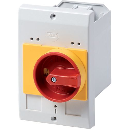 072908 Caja aislante Eaton Moeller® serie E-PKZ0, E-PKZ0, Al x An x P = 129 x 85 x 124 mm, montaje empotrado, maneta giratoria, rojo/amarillo, IP55