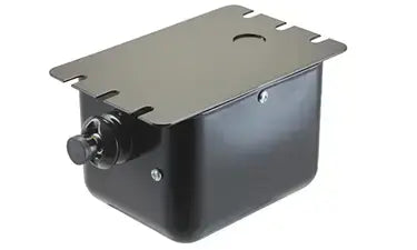 The 1092 type S transformador de encendido ferromagnético 1092-S is a black metal box with a flat cover, side screws, and left cylindrical connector, ideal for ignición aplicaciones gas and compatible with quemadores industriales.