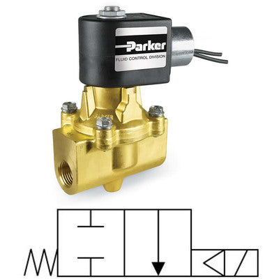 73212BN52N00 Parker Skinner - Válvula a presión de latón (cuerpo de válvula) de 2 vías, normalmente cerrado, 3/4" NPT, con piloto interno y suministro de piloto.