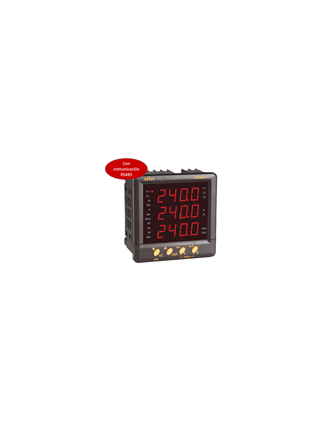 MFM374C Medidor Multifunción, LED, RS485, 96x96