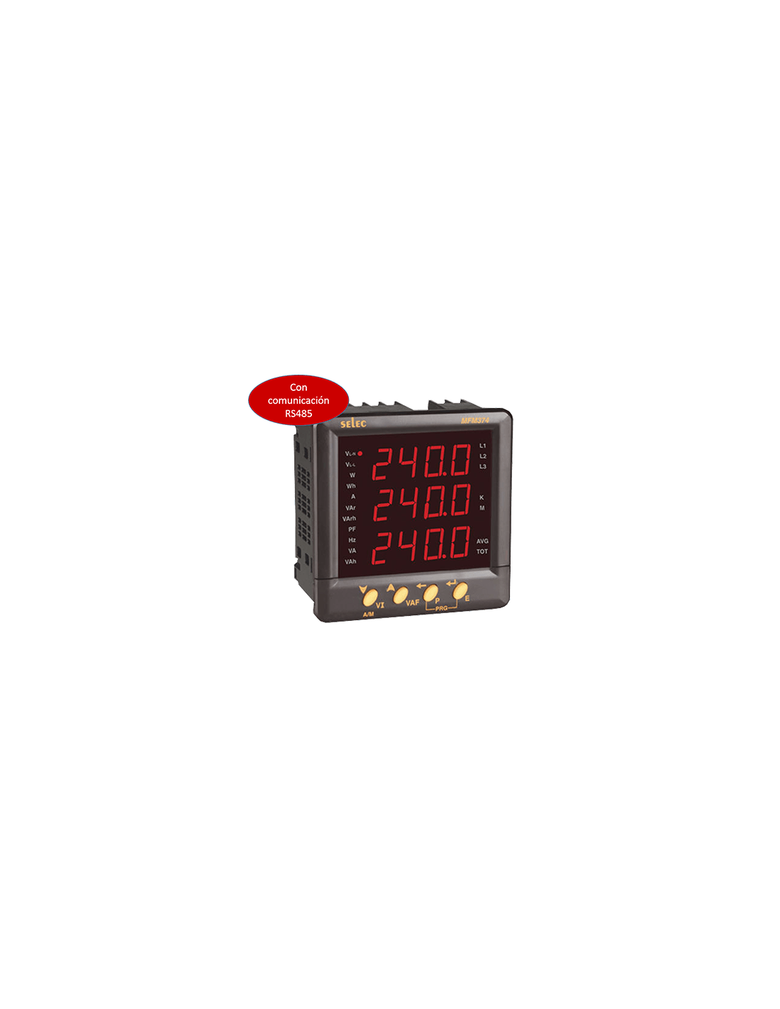 MFM374C Medidor Multifunción, LED, RS485, 96x96