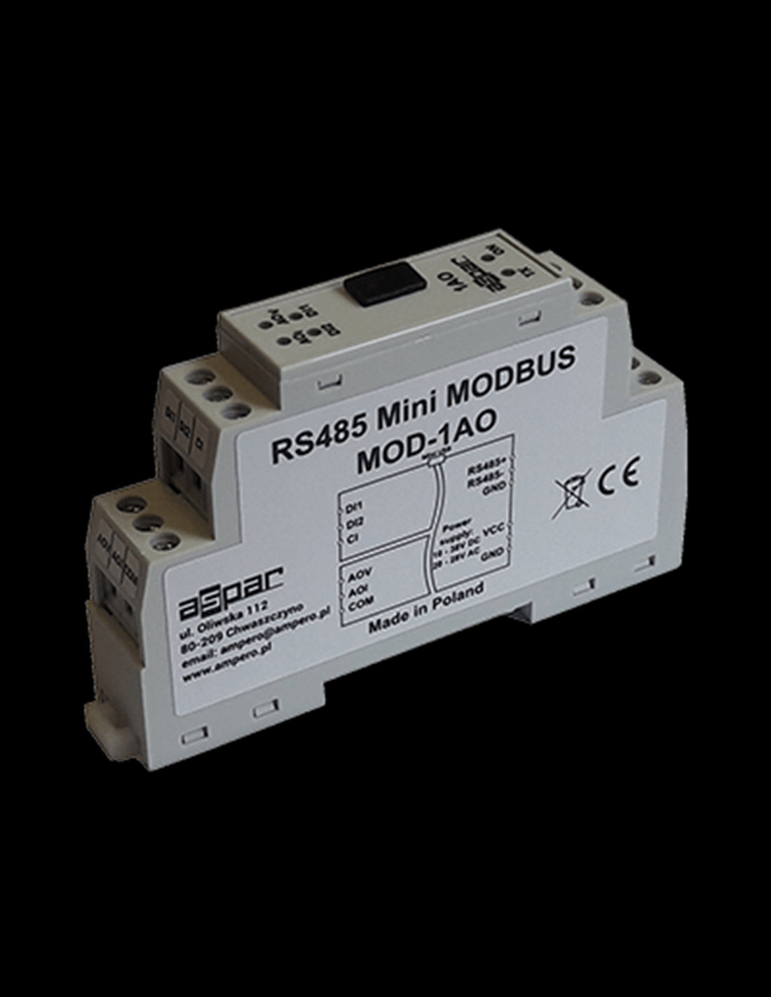 MOD1AO Modulo Convertidor Compacto de RS485 / Modbus + 2 Entradas Digitales