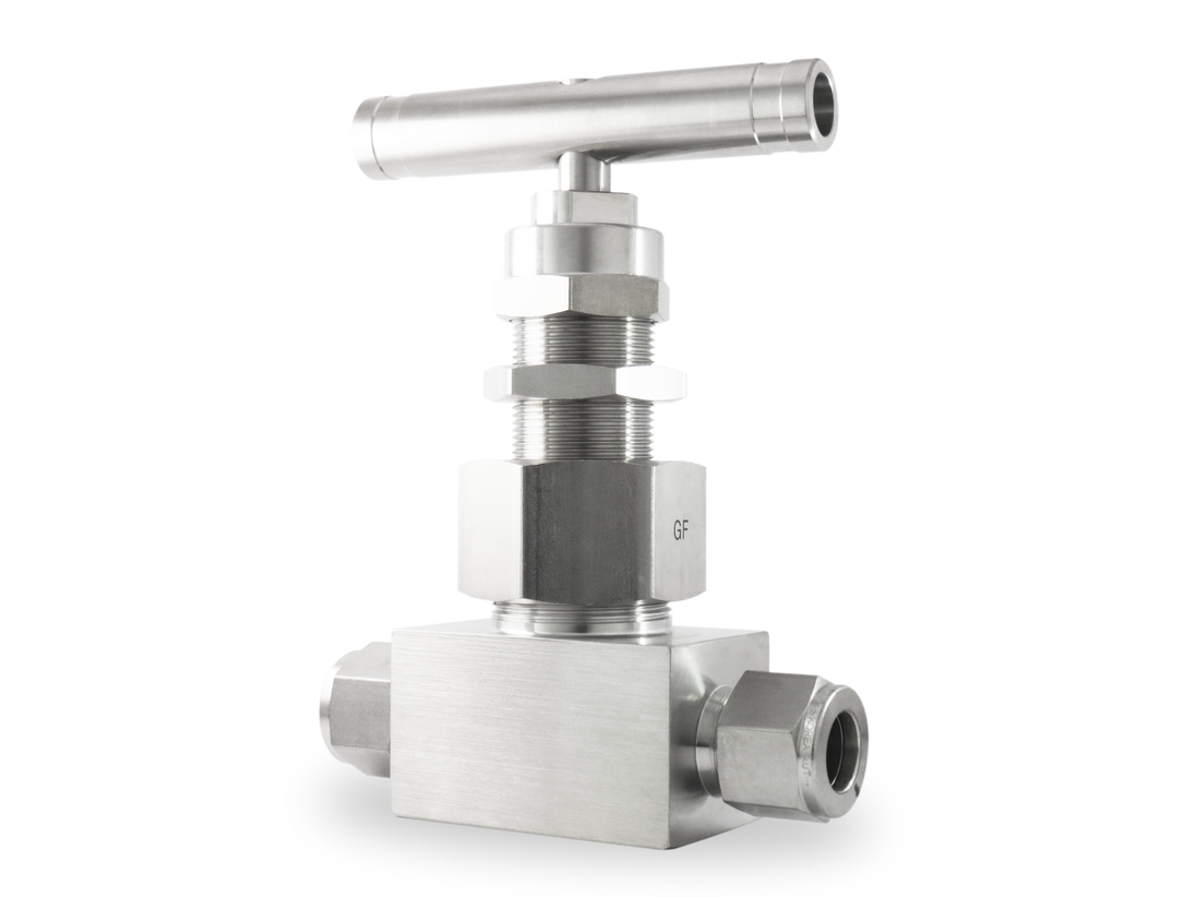 SUNV3-S-8T-S6 Válvula de Aguja A Inox S316 1/2" OD (6,000 PSI), Bonete Unión, Grafoil