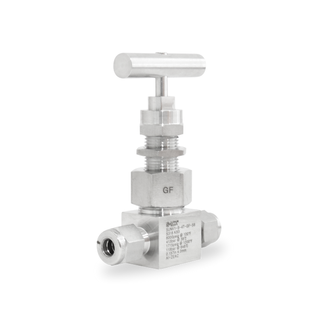 SUNV1-S-4T-GF-S6 Válvula de Aguja A Inox S316 1/4" OD (6,000 PSI)- Bonete Unión, Grafoil, HanSun