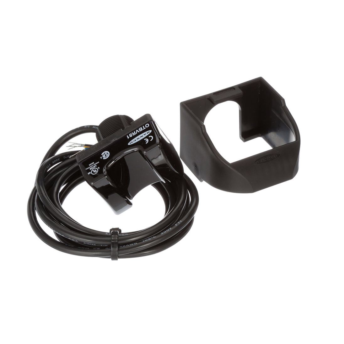 OTBVR81 Serie OTB: Botón táctil de acción momentánea con contacto de seguridad negro; Entrada: 20-30 V CA o CC; Carcasa superior: Polisulfona; Salida: Relé E/M (SPDT); Cable integral de 2 m (6,5 pies) 33080.