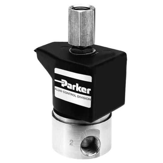 7321GBN53N00 Válvula a presión de latón Parker Skinner de 2 vías, normalmente cerrado, 3/4" NPT, con piloto interno y accionamiento por piloto..