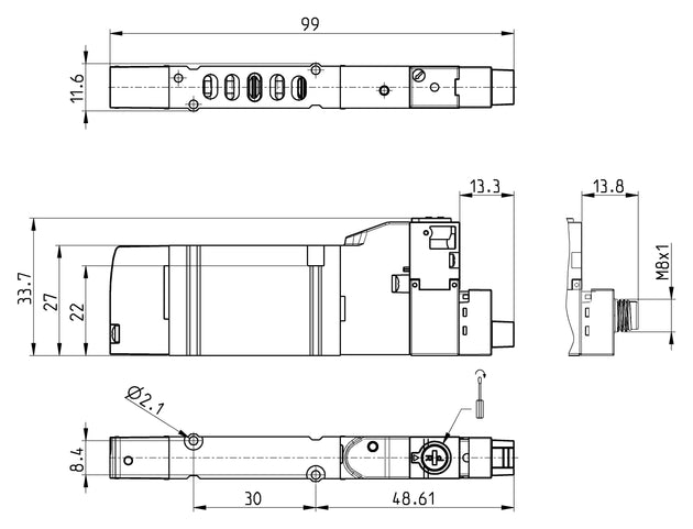 Electroválvula Serie D Tipo B 5/2 Bies D2EVC-BR de CAMOZZI dimensiones