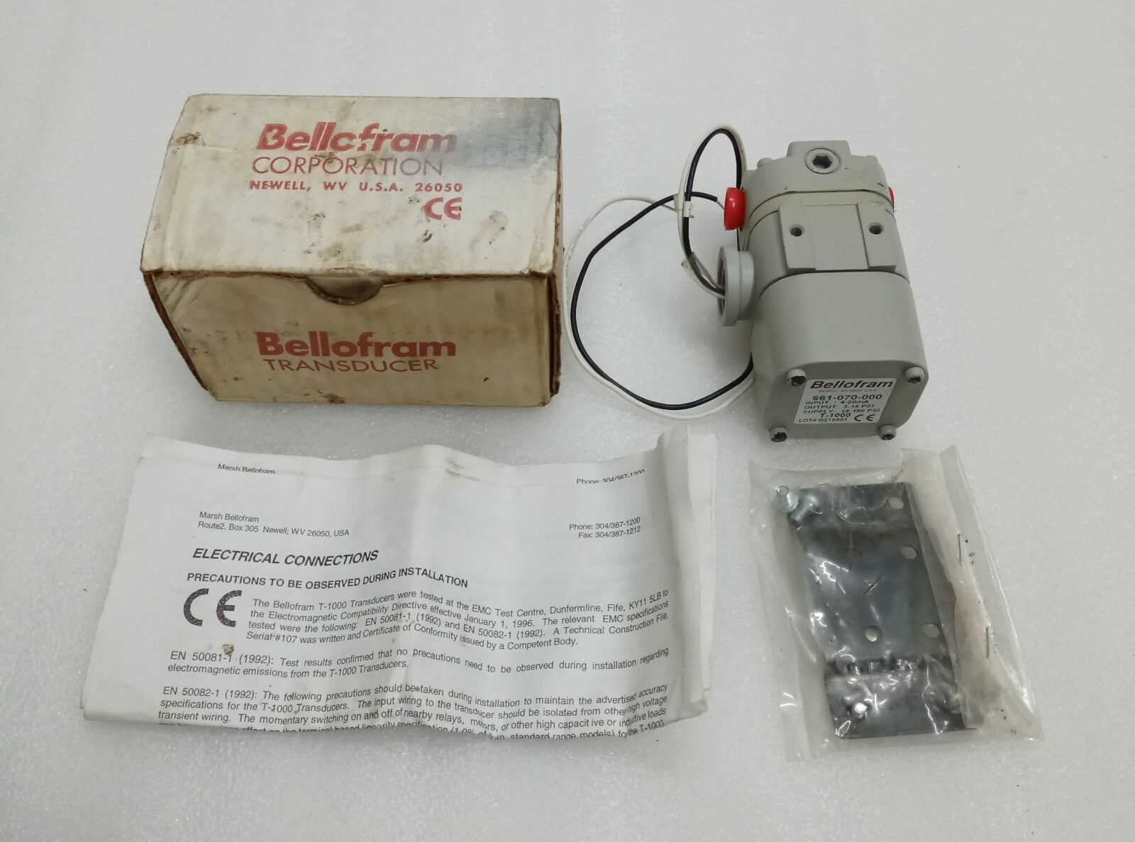961 070 000 Transductor electroneumático Marsh Bellofram Precision Controls 961-070-000, tipo I/P, serie T1000, 3-15 PSIG, 4-20 mA