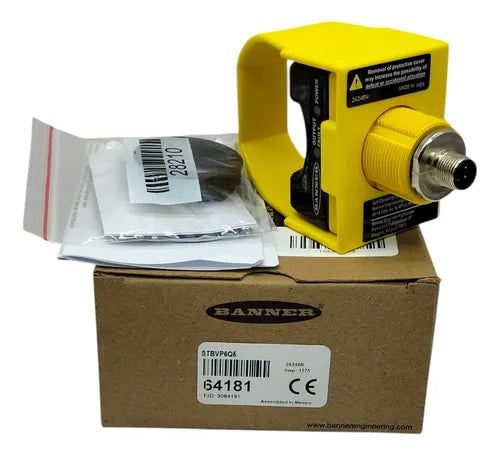 STBVP6Q5 Serie STB: Botón táctil de autoverificación con F.C. amarillo; Entrada: 10-30 V CC; Carcasa superior: Polieterimida negra; Salida: PNP complementario; QD integral M12; 64181