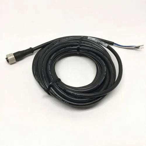 MQDC1-515 Cable: M12 de código A de un solo extremo; conector hembra recto de 5 pines; revestimiento de PVC negro de 5 m (16,4 pies); tuerca de acoplamiento de latón niquelado 47812