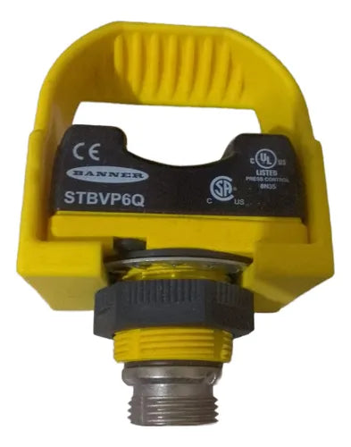 STBVP6Q Serie STB: Botón táctil de autocomprobación con contacto amarillo; Entrada: 10-30 V CC; Carcasa superior: Polieterimida negra; Salida: PNP complementaria; Conector rápido integral estilo MINI 64180