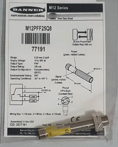 M12PFF25Q8 SENSOR FOTOELETRICO CAMPO FIJO 77191