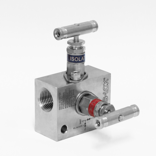 SM2V-F-8N-S6 Manifold 2 vias de 1/2" NPT Hembra roscada, Purga 1/2" NPT