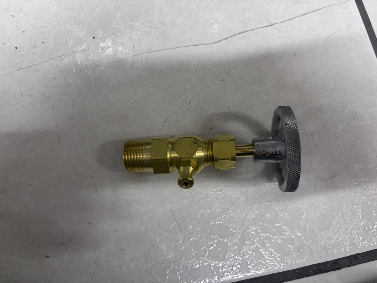 Vista del volante manual de una llave de nivel y purga