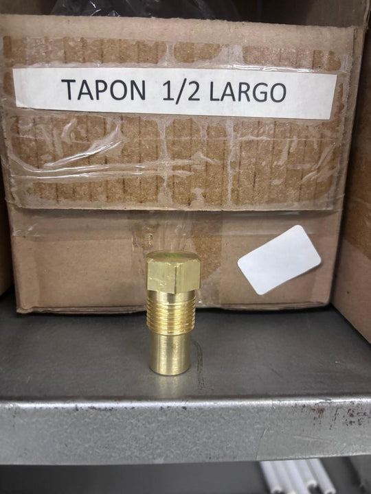 Tapón largo de 1/2 con cabeza hexagonal, rosca exterior y cuerpo alargado