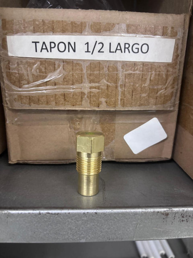 Tapón largo de 1/2 con cabeza hexagonal, rosca exterior y cuerpo alargado
