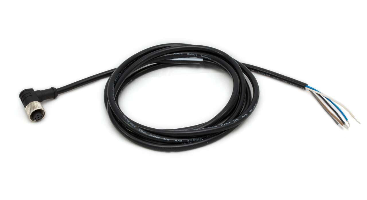 MQDC1-530RA Cable: M12 de un solo extremo; conector hembra de ángulo recto de 5 pines; revestimiento de PVC negro de 5 x 22 de 9 m (29,53 pies); tuerca de acoplamiento de latón niquelado 47815