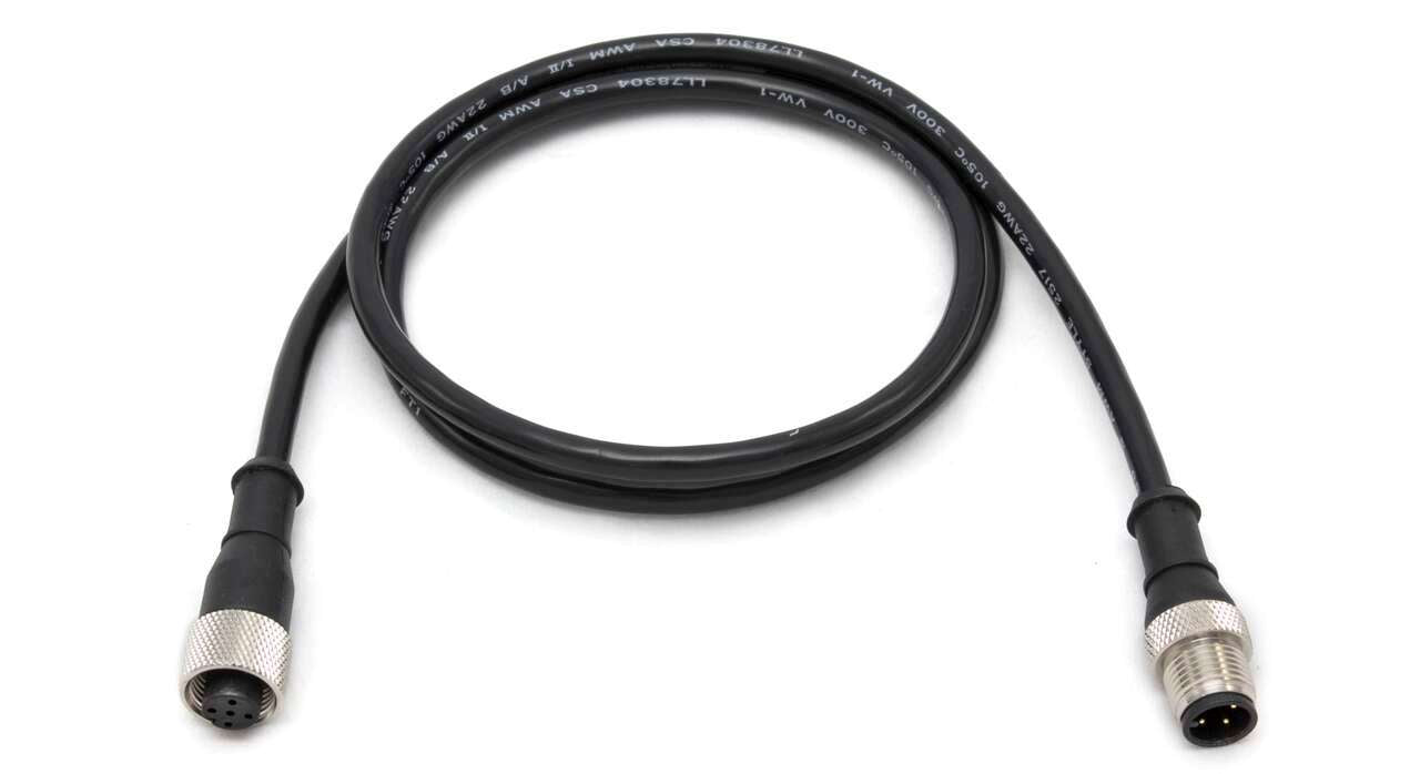 MQDEC-430SS Cable: M12 de doble extremo; conector hembra recto de 4 pines; conector macho recto de 4 pines; revestimiento de PVC negro de 9,2 m 4 x 22; tuercas de acoplamiento de latón niquelado 72154