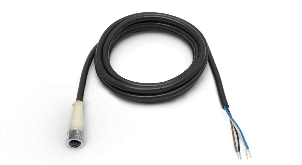 MQDC-415-GYP Cable: M12 de un solo extremo; conector hembra recto de 4 pines; 5 m (16,4 pies) 4 x 22, revestimiento de PVC negro; PVC blanco translúcido; tuerca de acoplamiento de latón niquelado 810513
