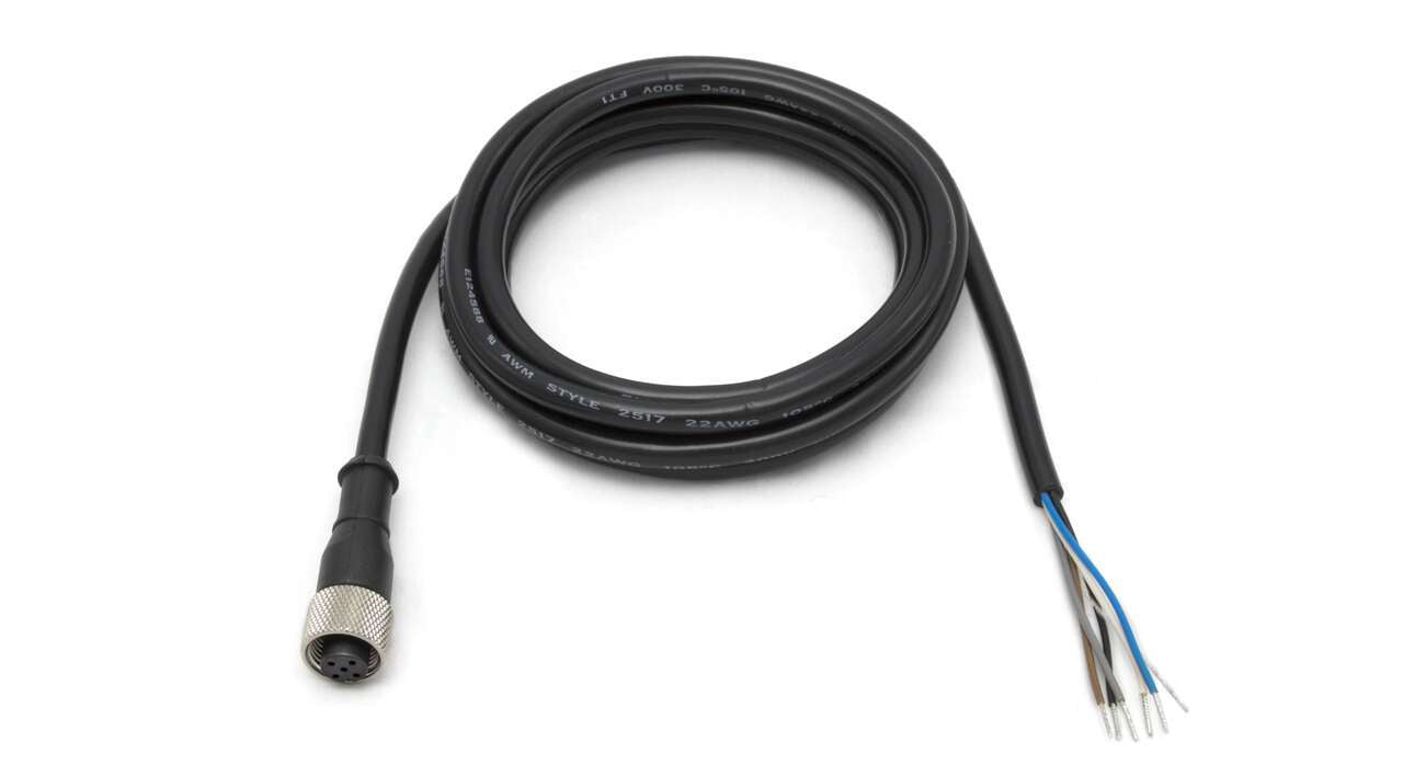 MQDEC2-515 Cable: M12 de un solo extremo; conector hembra recto de 5 pines; revestimiento de PVC negro blindado de 5 x 22 de 5 m (16,4 pies); tuerca de acoplamiento de latón niquelado 60811