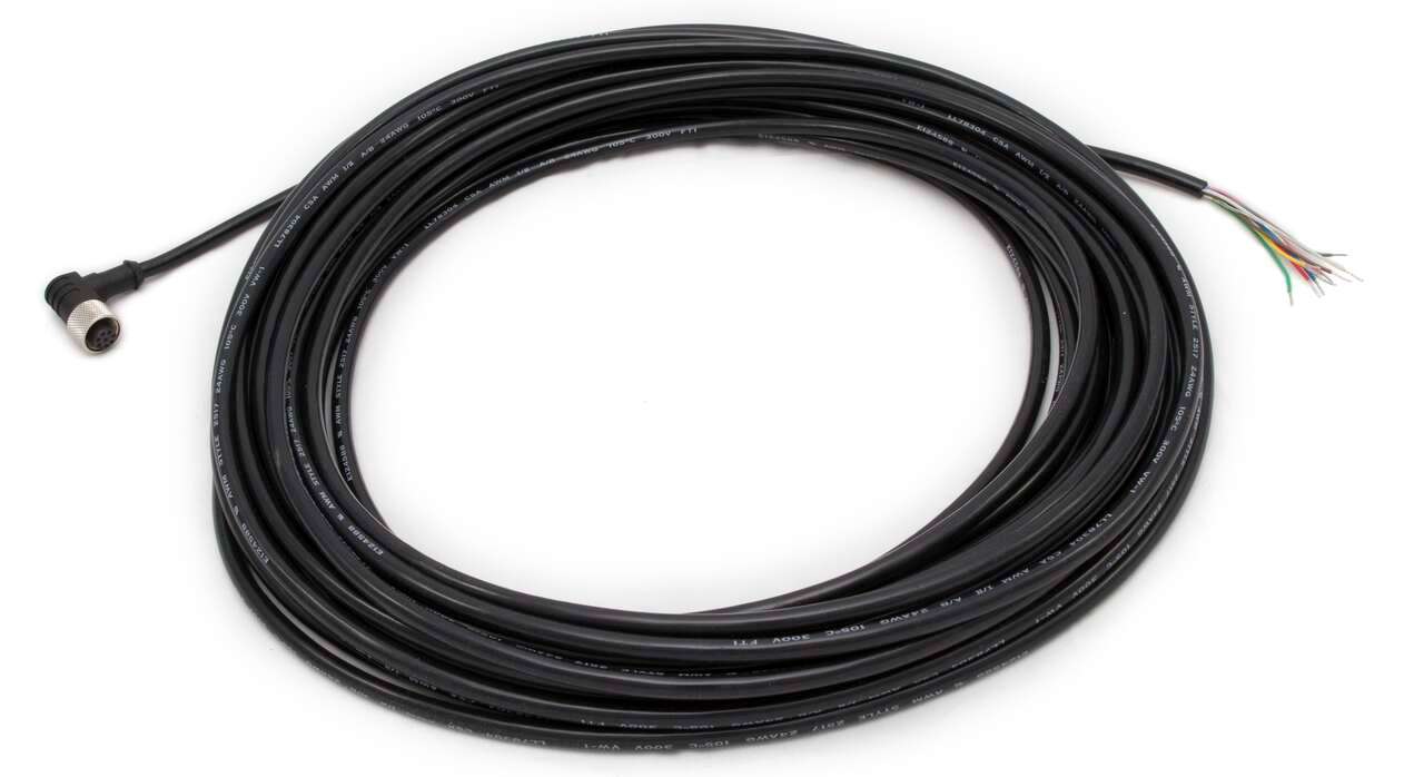 MQDC2S-806RA Cable: M12 de un solo extremo; conector hembra de ángulo recto de 8 pines; revestimiento de PVC negro blindado de 8 x 24 de 2 m (6,56 pies); tuerca de acoplamiento de latón niquelado 54616