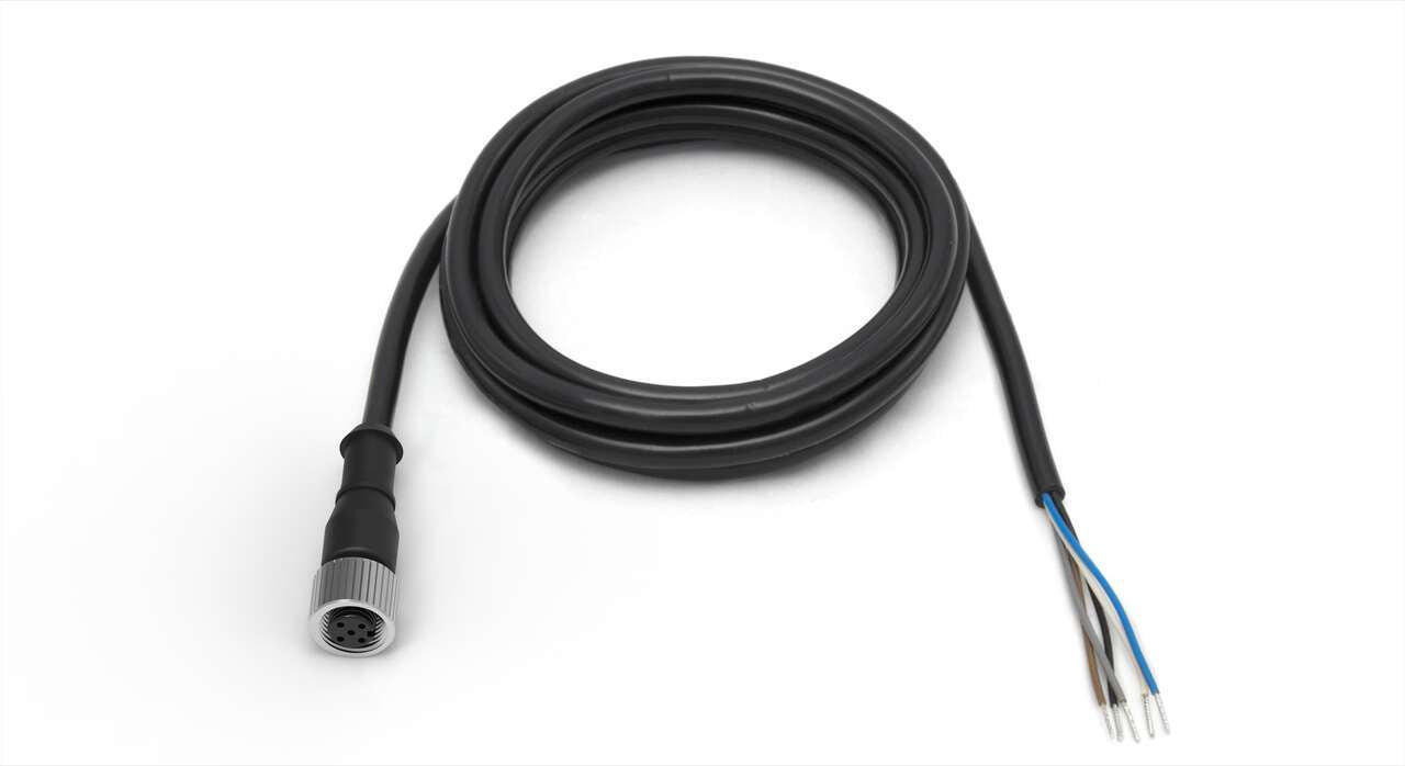 MQDC20SS-530 Cable: M12 de un solo extremo; conector hembra recto de 5 pines; revestimiento de PVC negro de 5 x 20 de 9 m (29,53 pies); tuerca de acoplamiento de acero inoxidable 316 79875