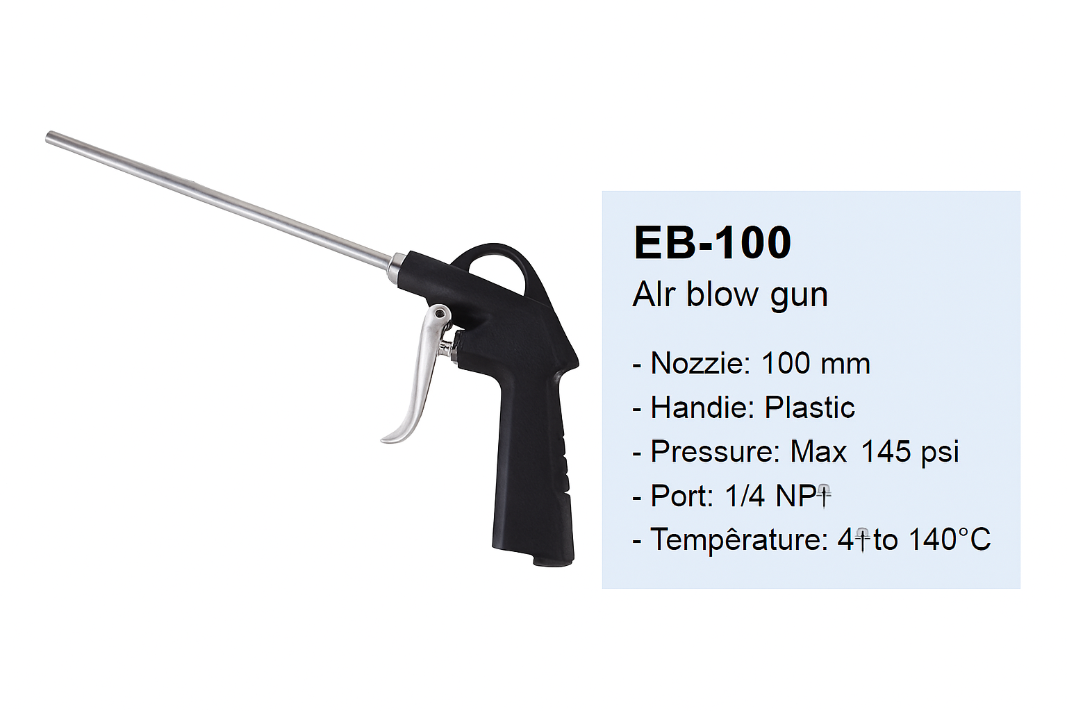 EB-100 PISTOLA DE AIRE MANGO DE PLASTICO BOQUILLA METALICA DE 100MM