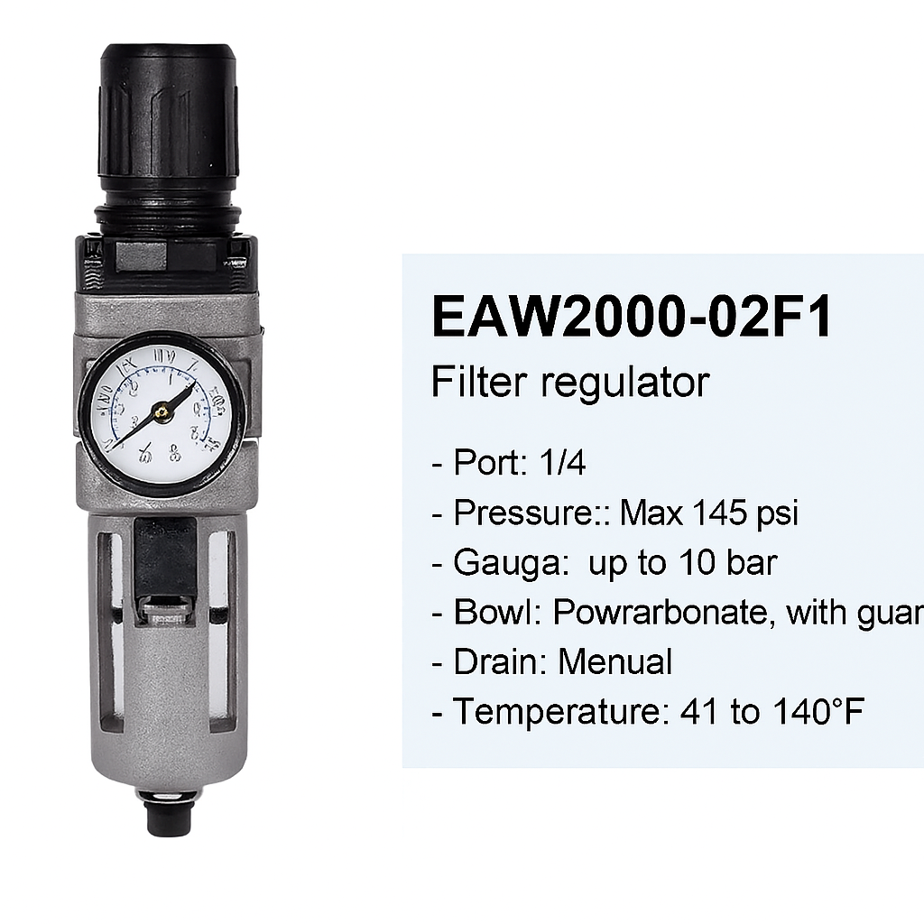 EAW2000-02F1 FILTRO REGULADOR FR, 1/4 IN, MANOMETRO EN BARES