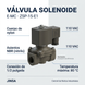 Ilustración comercial de la válvula solenoide E-MC ZSP-15-E1 con cuerpo de nylon y asientos NBR