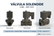 Ilustración de la válvula solenoide E-MC ZSP-15-E1 desde tres ángulos