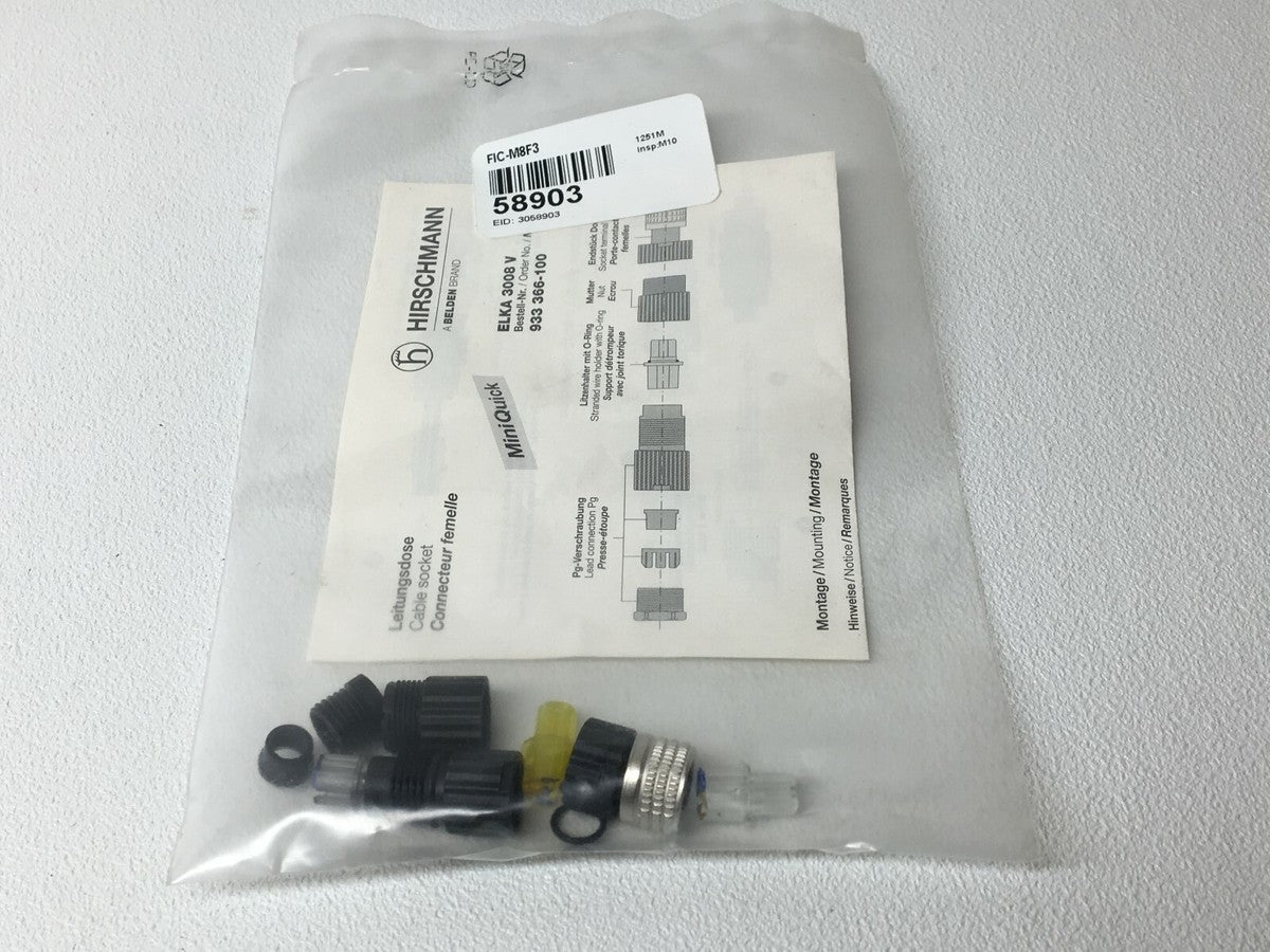 FIC-M8F3 Conector hembra M8 cableable en campo 58903