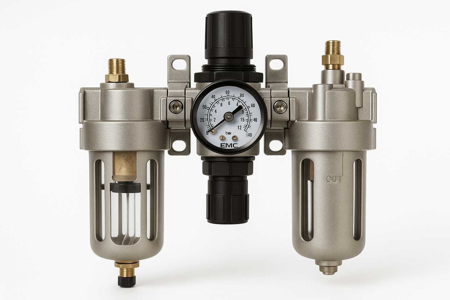 UNIDAD DE MANTENIMIENTO DE 1/4 CON MANOMETRO DE 3 PIEZAS MARCA EMC