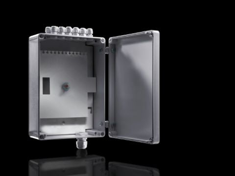 7451000 Cajas de empalme de F.O. con placa de montaje y soporte para módulos.
