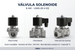 Válvula solenoide E-MC UWS-25-V-E2 ilustrada desde tres ángulos