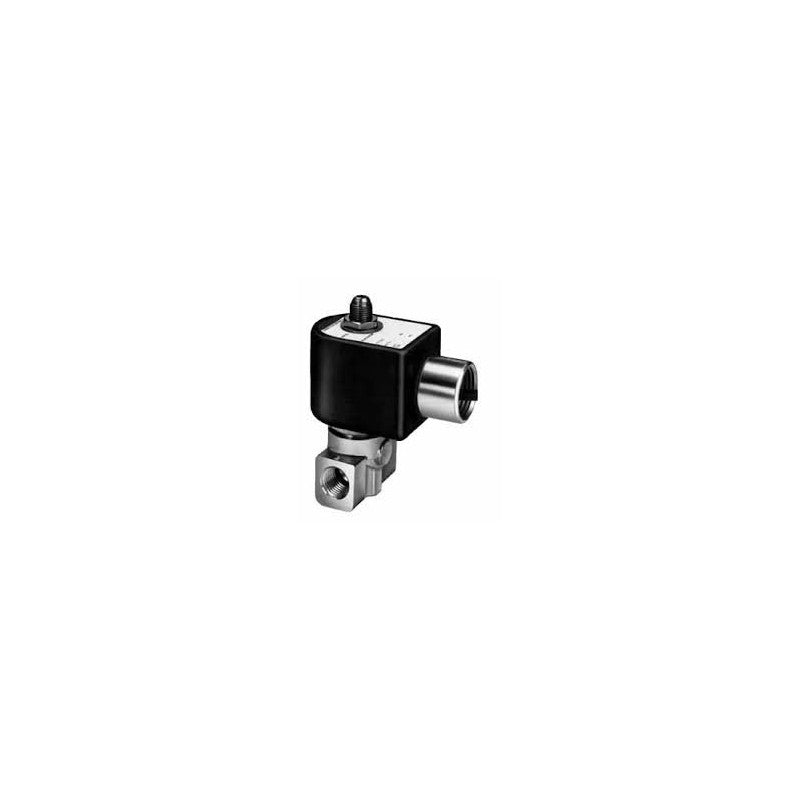7131KBN2BF00  Válvula solenoide 3 vías, acción directa NC, cuerpo de latón, conexión 1/4" NPT, orificio 1/32", cv 0.020, presión de 0-1100 PSI en CA y DC, sellos de ruby